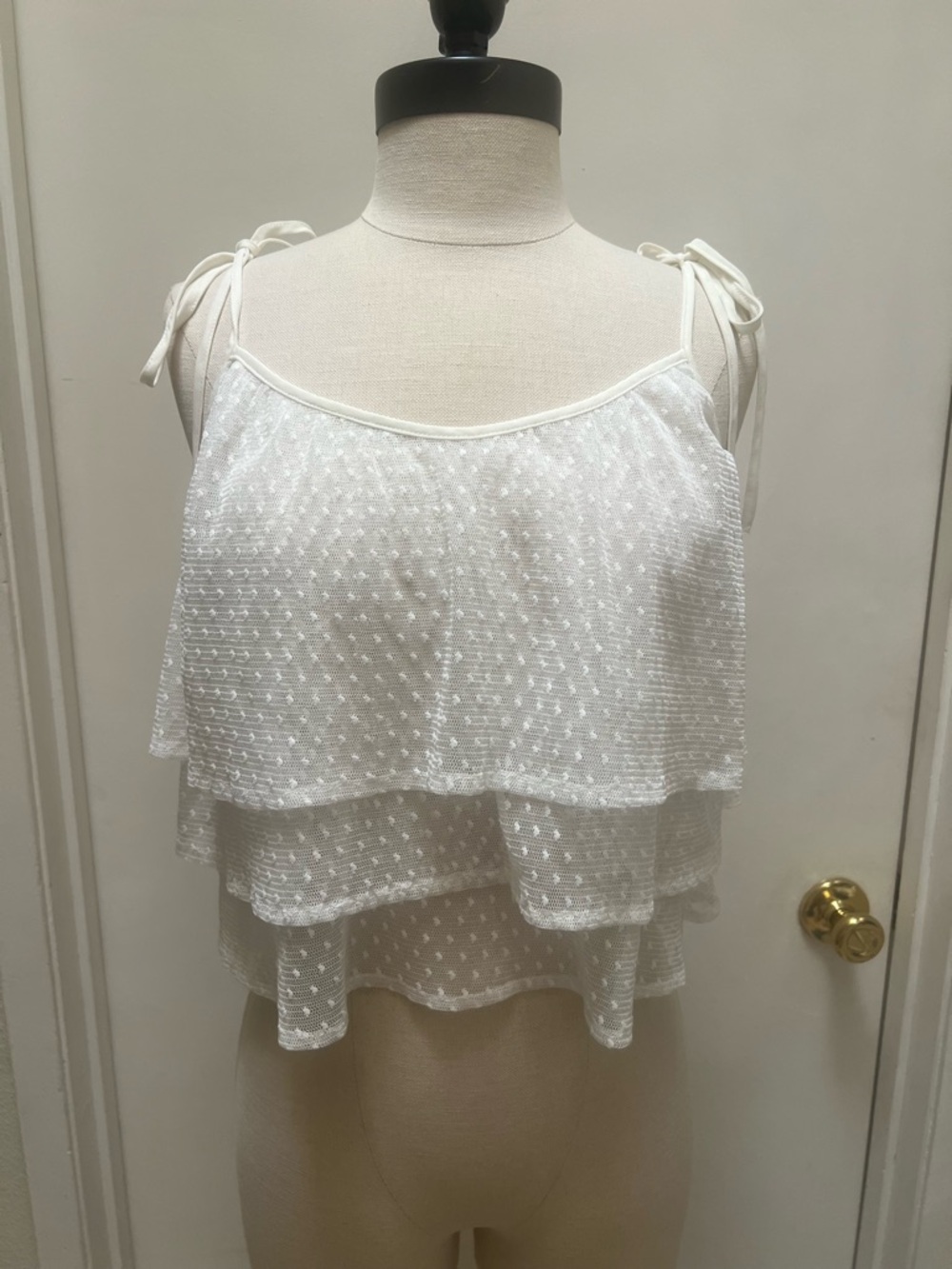 Tie-Shoulder White Tiered Women's Tank Top